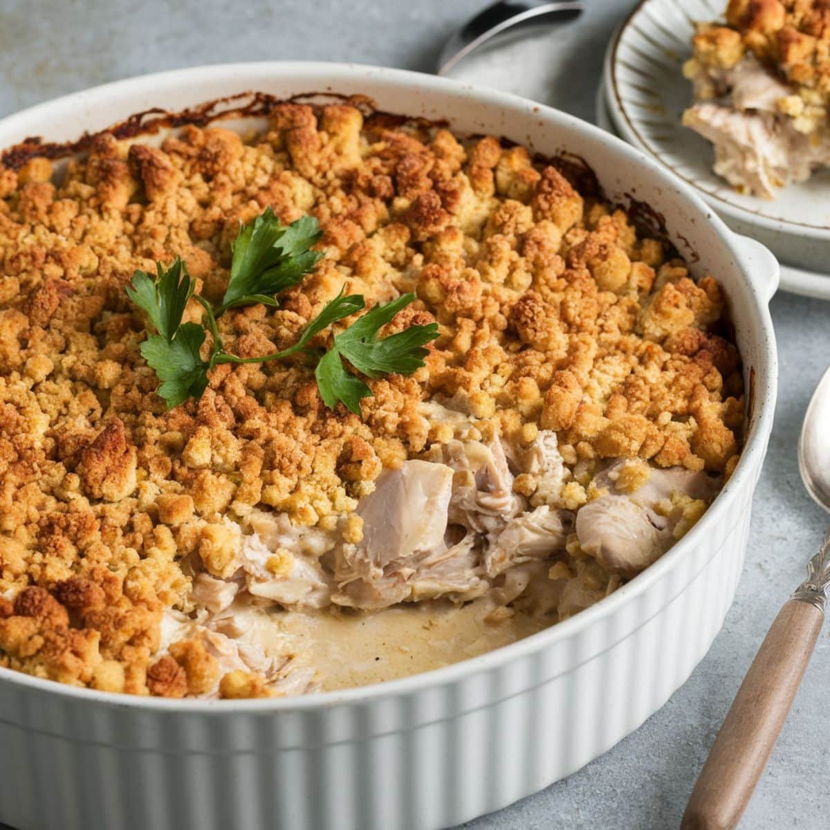 Homemade Chicken Casserole Recipe with a Golden Buttery Topping - A rich and creamy baked dish featuring tender chicken, savory sauce, and a crispy breadcrumb crust. Perfect for comforting family meals and easy dinners.