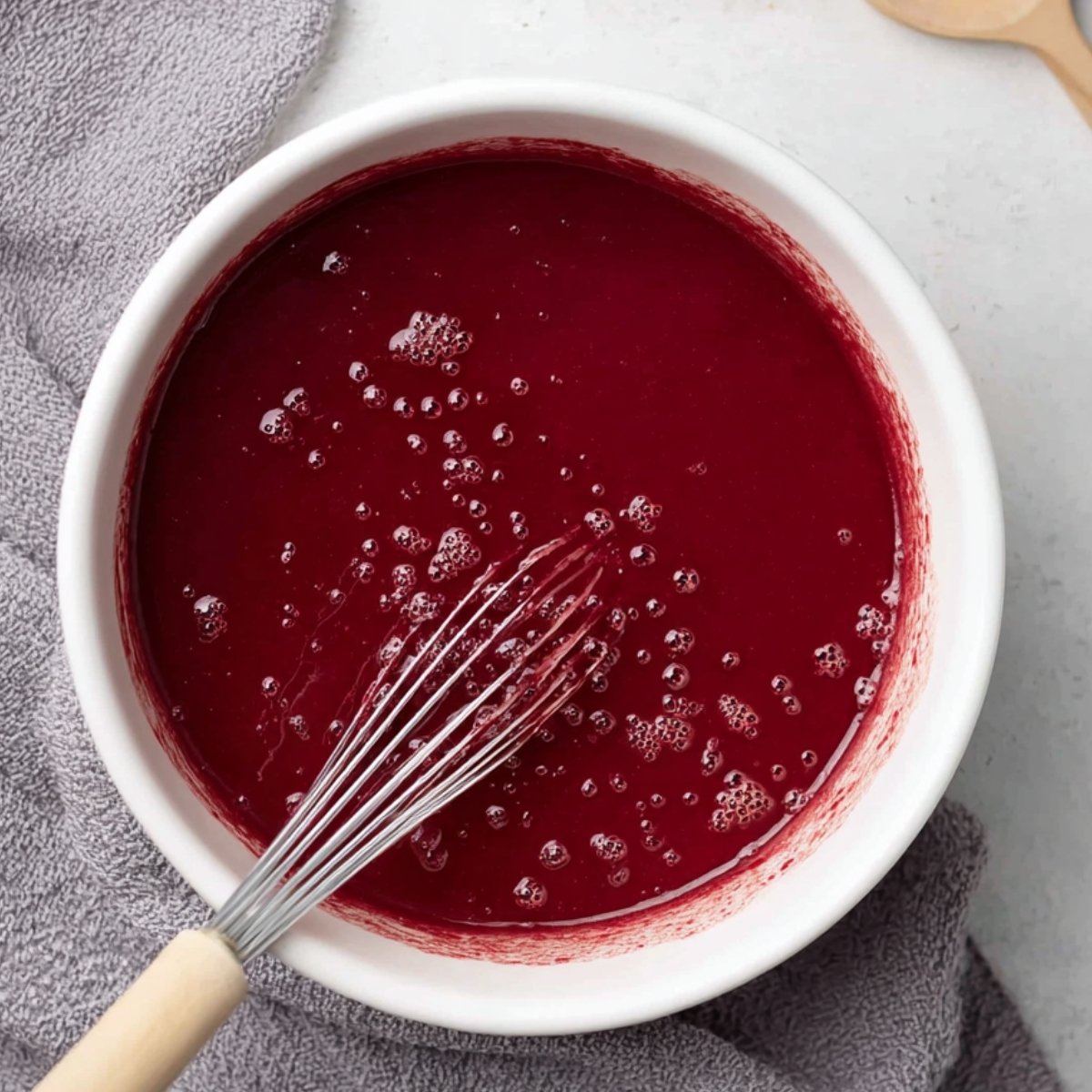 Scoop a few tablespoons of batter into a small bowl and mix in the red food coloring until smooth. Pour this colored batter back into the main bowl and stir until the color is evenly distributed throughout.