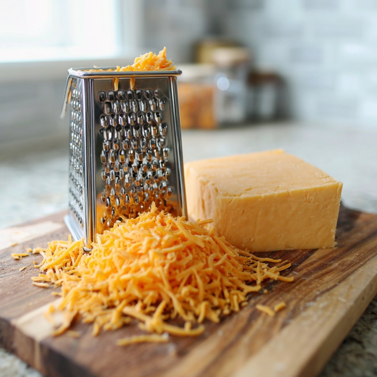 Grate your cheeses fresh and sprinkle them evenly over the bread layer. Don't skip the grating part; pre-shredded cheese has coatings that keep it from melting as smoothly.
