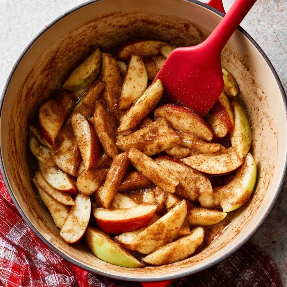 Transfer the apple mixture to a large skillet or Dutch oven. Cook over medium heat for about 5 minutes, stirring gently, until the apples just start to soften. This step isn't required, but it helps the filling hold together and deepens the flavor.