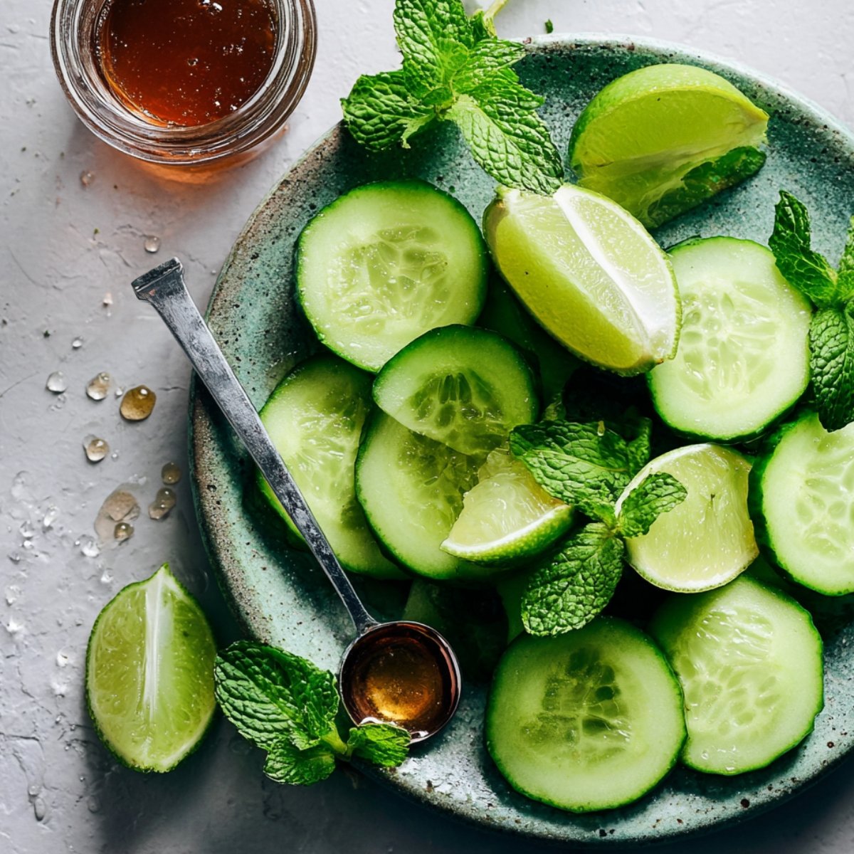 Taste a small piece of the cucumber peel before blending. If it's bitter, peel the cucumbers completely. If the peel tastes mild and fresh, leave it on for a gorgeous pale green color and extra nutrients.