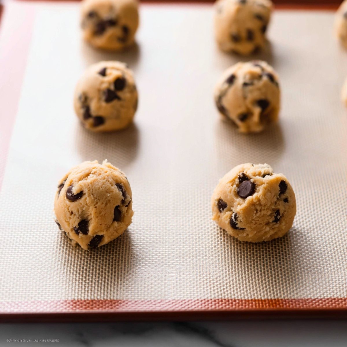 Scoop the chilled dough using about 3 scant tablespoons for extra-large cookies, or 2 heaping tablespoons for medium-large cookies. Roll each scoop into a ball, then gently press and shape it into a tall cylinder instead of a flat disc. This helps the cookies bake up thicker. Place them on the prepared baking sheets, spacing them 3 inches apart.