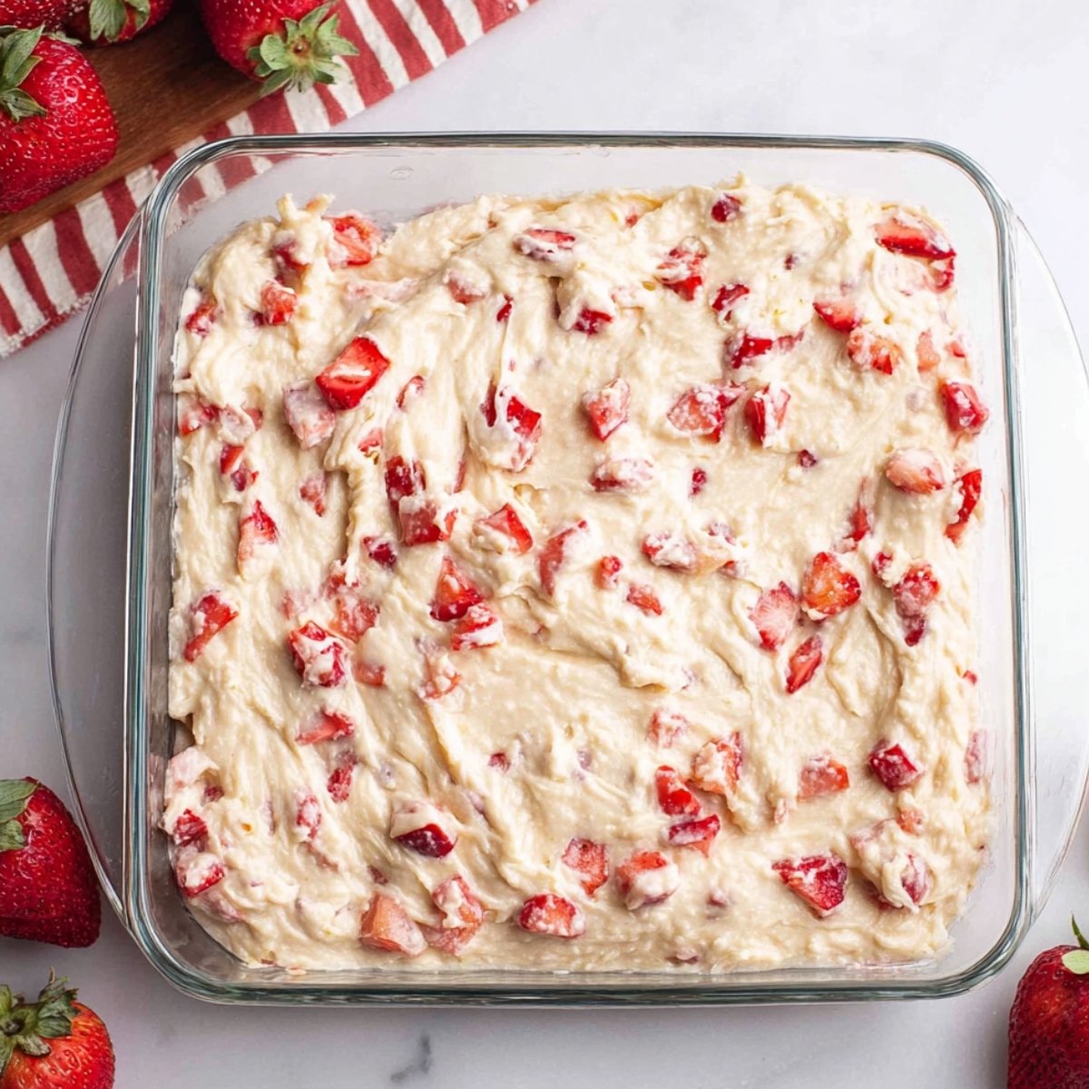 Pour the batter into your prepared pan and spread it out evenly with a spatula. Bake for 45 to 50 minutes, or until a toothpick inserted about 1 inch from the edge comes out clean. The center might look slightly soft, and that's okay.