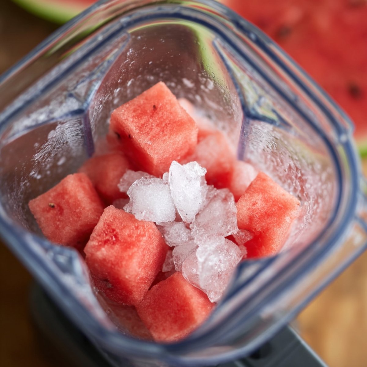 Pour in ⅛ cup of sugar, ⅛ cup of water, and 1 cup of crushed ice. Blend on high until everything is smooth and frothy, usually about 30 seconds to a minute. If it feels too thick, add a splash more water.