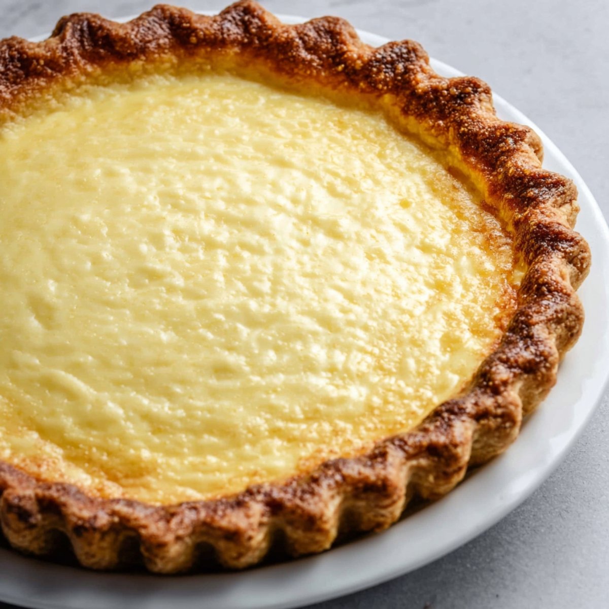 A beautiful lemon pie with a golden crust, perfectly baked with a smooth lemon filling.