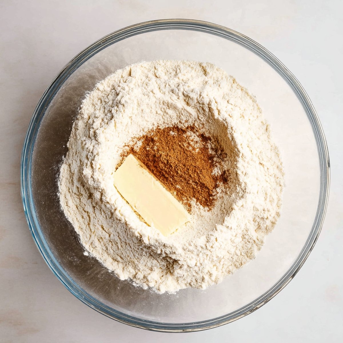 Flour and cinnamon mixture for pecan pie dump cake.