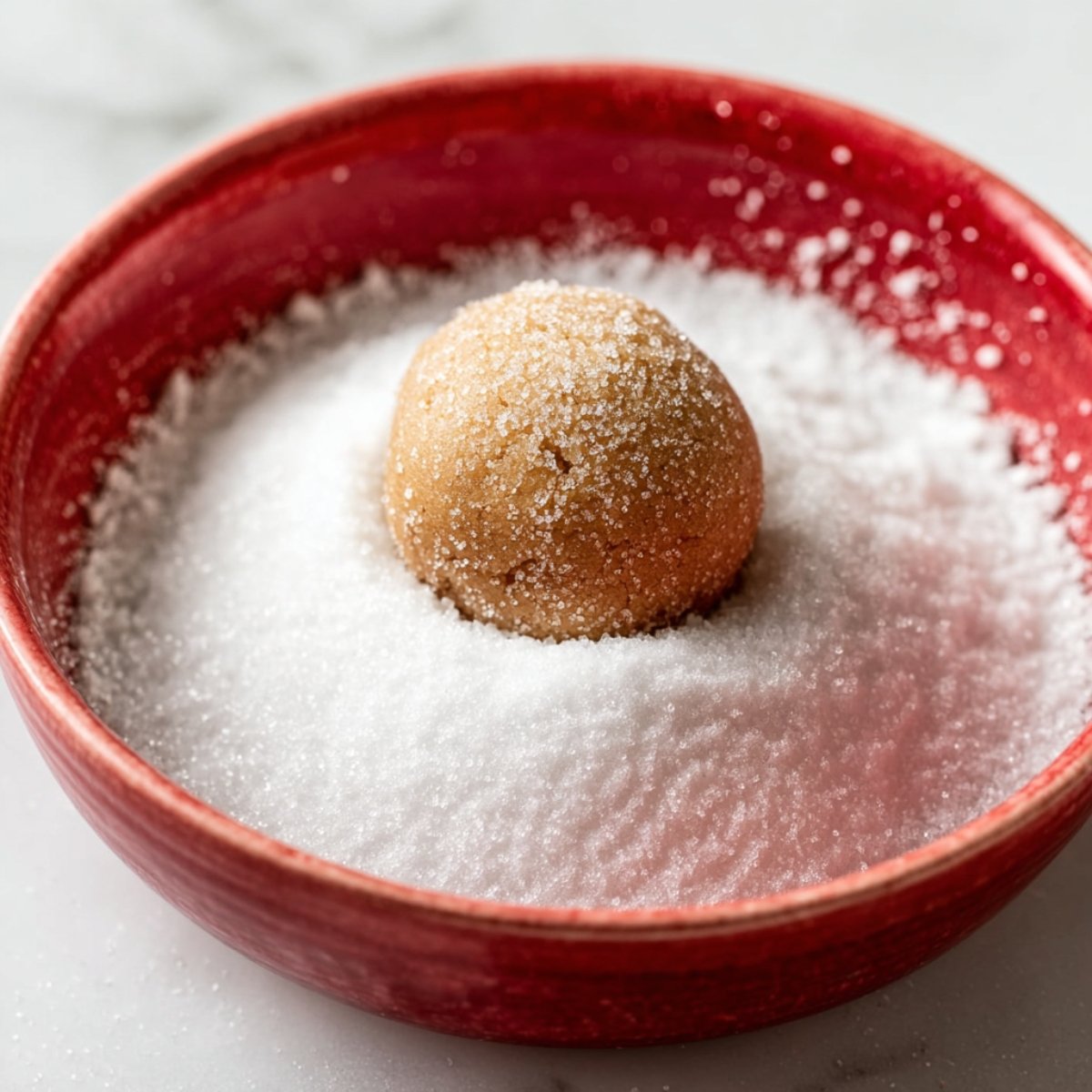 Cookie dough ball rolled in sugar.